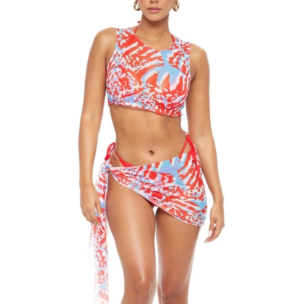 YG COLLECTION Multi Colored Sheer Two Piece Swimsuit Cover Up
